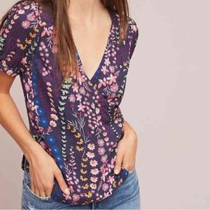 Anthropologie Meadow Rue Eldoret Purple Floral Top